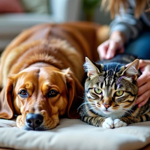 Kedi ve köpek masaj yapılıyor