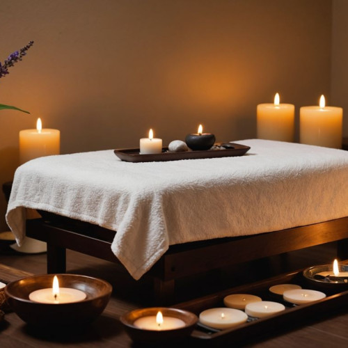 Rahatlatıcı spa ortamında masaj masası