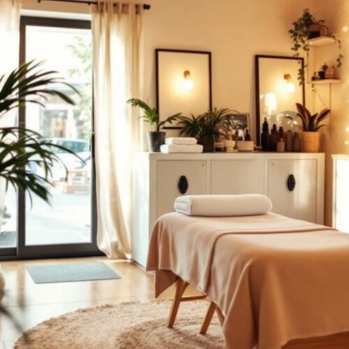 Kadın masaj salonu, huzurlu bir iç mekan.