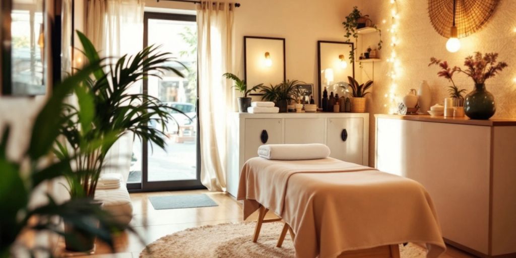Kadın masaj salonu, huzurlu bir iç mekan.