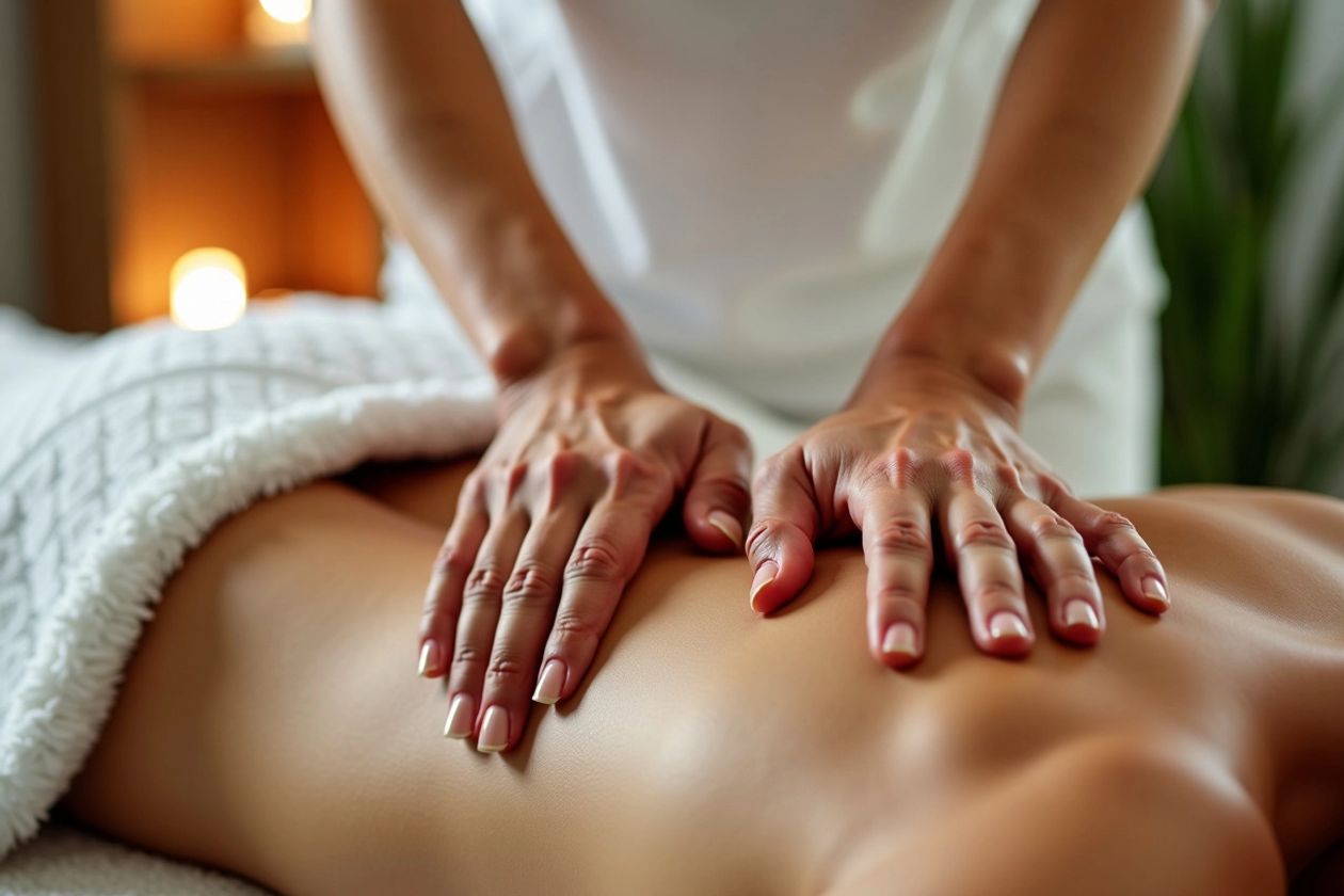 Masaj terapisti elleri ve sırt masajı
