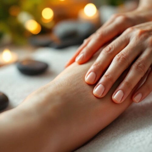 Ayak masajı yapılan bir ayak yakın plan.