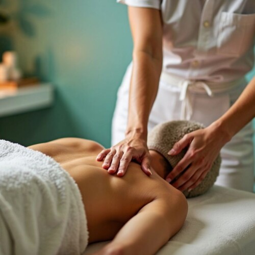 Lenf drenaj masajı uygulaması yapan terapist.