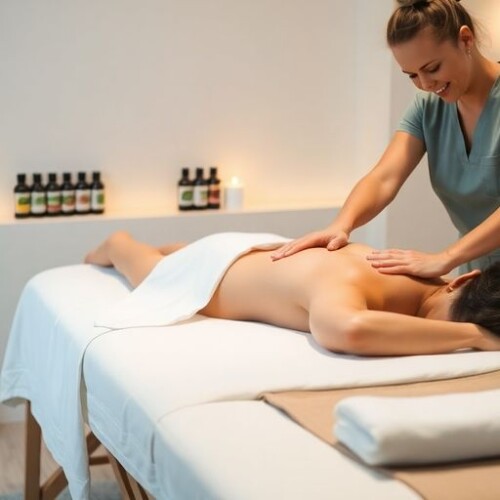 Masaj yapan uzman ve rahatlayan müşteri.