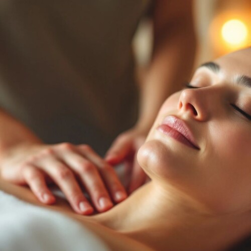 Masaj yapan birinin elleri ve rahatlayan kişi.