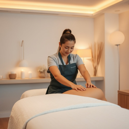 Professional masseuse in a modern spa environment.