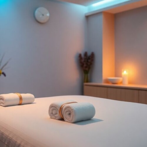 Masaj odasında huzurlu bir atmosfer.