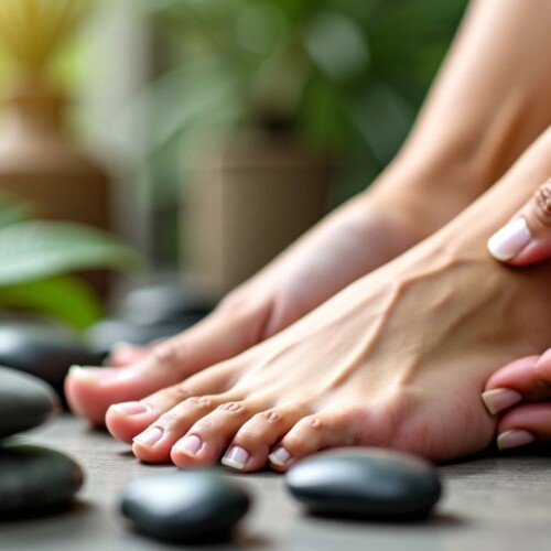 Ayak masajı yapılan bir ayak görüntüsü.