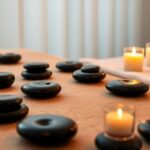 Sıcak Taş Masajı: Dönme ve Kaydırma Tekniği Sıcak taş masajı için hazırlanmış bir masa görüntüsü.