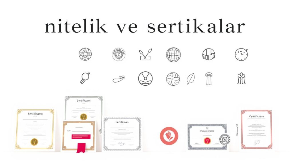 A minimalistic, elegant illustration of "nitelik ve sertifikalar" (qualifications and certifications) against a soft, muted background. The foreground features a collection of high-quality certificates, diplomas, and seals in a clean, organized layout, conveying a sense of professionalism and expertise. The middle ground showcases various icons and symbols related to massage therapy, spa services, and holistic wellness. The background is a subtle, calming gradient, allowing the key elements to take center stage. The overall composition exudes an aura of expertise, credibility, and the attributes of an experienced, "good" massage therapist. A minimalistic, elegant illustration of "nitelik ve sertifikalar" (qualifications and certifications) against a soft, muted background. The foreground features a collection of high-quality certificates, diplomas, and seals in a clean, organized layout, conveying a sense of professionalism and expertise. The middle ground showcases various icons and symbols related to massage therapy, spa services, and holistic wellness. The background is a subtle, calming gradient, allowing the key elements to take center stage. The overall composition exudes an aura of expertise, credibility, and the attributes of an experienced, "good" massage therapist.