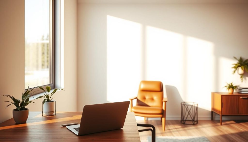 A modern, minimalist office interior with a clean, elegant aesthetic. A wooden desk with a laptop, pen, and a potted plant sits in the foreground, bathed in warm, natural light from a large window. In the middle ground, a comfortable leather chair invites the viewer to sit and make an appointment. The background features a simple, neutral-toned wall, creating a calm, professional atmosphere. The overall scene conveys a sense of tranquility and efficiency, encouraging the viewer to schedule a relaxing massage or treatment. A modern, minimalist office interior with a clean, elegant aesthetic. A wooden desk with a laptop, pen, and a potted plant sits in the foreground, bathed in warm, natural light from a large window. In the middle ground, a comfortable leather chair invites the viewer to sit and make an appointment. The background features a simple, neutral-toned wall, creating a calm, professional atmosphere. The overall scene conveys a sense of tranquility and efficiency, encouraging the viewer to schedule a relaxing massage or treatment.