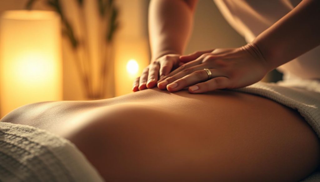 A peaceful and serene massage session in a cozy, dimly lit room. The client's neck and shoulders are the focal point, with gentle hands applying soothing pressure along the trapezius muscles and the base of the skull. Soft, warm lighting casts a natural glow, creating a sense of relaxation. The massage therapist's skilled movements are captured in a close-up, mid-angle perspective, showcasing the delicate technique. The background is blurred, emphasizing the massage as the sole subject. The overall atmosphere conveys a calming and therapeutic experience. A peaceful and serene massage session in a cozy, dimly lit room. The client's neck and shoulders are the focal point, with gentle hands applying soothing pressure along the trapezius muscles and the base of the skull. Soft, warm lighting casts a natural glow, creating a sense of relaxation. The massage therapist's skilled movements are captured in a close-up, mid-angle perspective, showcasing the delicate technique. The background is blurred, emphasizing the massage as the sole subject. The overall atmosphere conveys a calming and therapeutic experience.