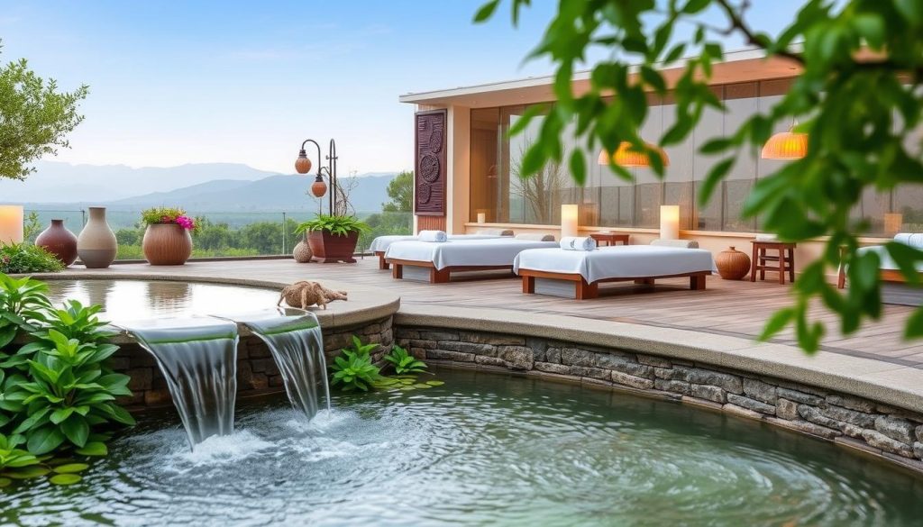 A serene and calming scene of a spa-like environment, featuring a variety of therapeutic techniques and practices. In the foreground, a tranquil water feature with gently cascading waterfalls, surrounded by lush, verdant foliage. The middle ground showcases various spa amenities, such as massage tables, aromatherapy diffusers, and soothing lighting fixtures. The background depicts a peaceful, natural landscape, with mountains or rolling hills in the distance, conveying a sense of balance and harmony. The overall atmosphere is one of relaxation, rejuvenation, and holistic well-being, capturing the essence of the "Terapi Yöntemleri ve Uygulamaları" section. A serene and calming scene of a spa-like environment, featuring a variety of therapeutic techniques and practices. In the foreground, a tranquil water feature with gently cascading waterfalls, surrounded by lush, verdant foliage. The middle ground showcases various spa amenities, such as massage tables, aromatherapy diffusers, and soothing lighting fixtures. The background depicts a peaceful, natural landscape, with mountains or rolling hills in the distance, conveying a sense of balance and harmony. The overall atmosphere is one of relaxation, rejuvenation, and holistic well-being, capturing the essence of the "Terapi Yöntemleri ve Uygulamaları" section.