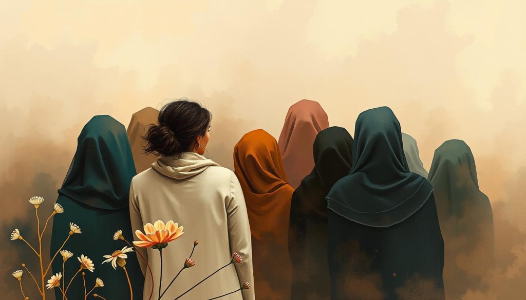 A serene and intimate gathering of diverse women's stories, captured in a visually striking oil painting-inspired digital artwork. The foreground features a delicate, hand-drawn floral motif, blending seamlessly with the middle ground, which showcases a warm, muted color palette and soft, hazy lighting. In the background, abstract shapes and textures evoke the rich tapestry of women's lived experiences, their narratives intertwining and unfolding like a captivating tale. The overall composition exudes a sense of contemplation, empowerment, and the quiet strength inherent in "Kadın Hikayeleri" - the real-life stories of women. A serene and intimate gathering of diverse women's stories, captured in a visually striking oil painting-inspired digital artwork. The foreground features a delicate, hand-drawn floral motif, blending seamlessly with the middle ground, which showcases a warm, muted color palette and soft, hazy lighting. In the background, abstract shapes and textures evoke the rich tapestry of women's lived experiences, their narratives intertwining and unfolding like a captivating tale. The overall composition exudes a sense of contemplation, empowerment, and the quiet strength inherent in "Kadın Hikayeleri" - the real-life stories of women.