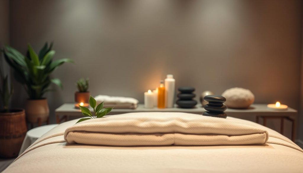 A serene and relaxing massage therapy scene. A calming, dimly lit room with soft, diffused lighting. In the foreground, a massage table draped in plush, white linens. Soothing, natural elements like potted plants and river stones create a tranquil ambiance. In the middle ground, massage tools and oils neatly arranged, conveying the expertise of the practitioner. The background features muted, earthy tones and textures, evoking a sense of balance and well-being. The overall mood is one of tranquility, healing, and the restorative power of classic massage techniques. A serene and relaxing massage therapy scene. A calming, dimly lit room with soft, diffused lighting. In the foreground, a massage table draped in plush, white linens. Soothing, natural elements like potted plants and river stones create a tranquil ambiance. In the middle ground, massage tools and oils neatly arranged, conveying the expertise of the practitioner. The background features muted, earthy tones and textures, evoking a sense of balance and well-being. The overall mood is one of tranquility, healing, and the restorative power of classic massage techniques.
