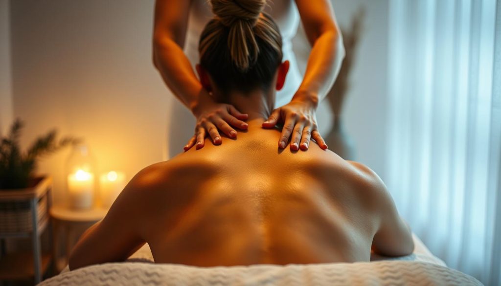 A serene and tranquil massage studio, dimly lit with soft ambient lighting. The masseuse's skilled hands glide across the client's back, kneading and manipulating the muscles with a rhythmic, flowing motion. Soothing strokes alternate with deep tissue pressure, promoting relaxation and improved circulation. The client's face is hidden, but their body language exudes a sense of utter calm and contentment. The room is adorned with minimal, Scandinavian-inspired decor, evoking the essence of a traditional Swedish massage experience. The scene conveys a sense of harmony, balance, and the therapeutic power of this holistic practice. A serene and tranquil massage studio, dimly lit with soft ambient lighting. The masseuse's skilled hands glide across the client's back, kneading and manipulating the muscles with a rhythmic, flowing motion. Soothing strokes alternate with deep tissue pressure, promoting relaxation and improved circulation. The client's face is hidden, but their body language exudes a sense of utter calm and contentment. The room is adorned with minimal, Scandinavian-inspired decor, evoking the essence of a traditional Swedish massage experience. The scene conveys a sense of harmony, balance, and the therapeutic power of this holistic practice.