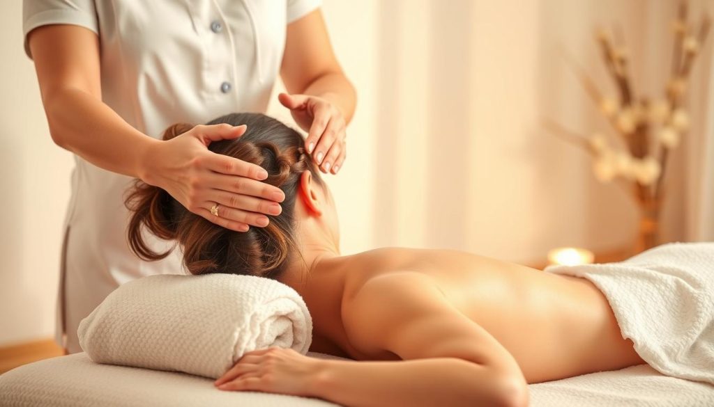 A serene and tranquil scene of a woman receiving a calming massage, set against a backdrop of soothing pastel hues. The massage therapist's skilled hands gently kneading the client's shoulders, radiating a sense of relaxation and stress relief. The room is bathed in soft, diffused lighting, creating a warm and inviting atmosphere. The overall mood is one of peace and restoration, capturing the therapeutic benefits of massage in alleviating the physical and emotional symptoms of menopause. A serene and tranquil scene of a woman receiving a calming massage, set against a backdrop of soothing pastel hues. The massage therapist's skilled hands gently kneading the client's shoulders, radiating a sense of relaxation and stress relief. The room is bathed in soft, diffused lighting, creating a warm and inviting atmosphere. The overall mood is one of peace and restoration, capturing the therapeutic benefits of massage in alleviating the physical and emotional symptoms of menopause.