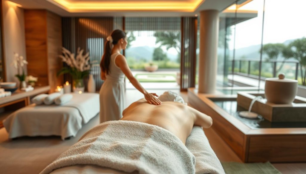 A serene and tranquil spa experience in a luxurious setting. The interior is adorned with soothing natural tones, plush fabrics, and soft lighting. In the foreground, a masseuse's hands gracefully work on a client's back, surrounded by the calming ambiance of the spa. The middle ground features elegant decor, such as a wooden massage table and soothing water features. The background showcases a peaceful garden or landscape, creating a harmonious and rejuvenating atmosphere. The overall scene conveys a sense of relaxation, indulgence, and high-quality service, reflecting the essence of the "Avcılar Masaj ve Spa" experience. A serene and tranquil spa experience in a luxurious setting. The interior is adorned with soothing natural tones, plush fabrics, and soft lighting. In the foreground, a masseuse's hands gracefully work on a client's back, surrounded by the calming ambiance of the spa. The middle ground features elegant decor, such as a wooden massage table and soothing water features. The background showcases a peaceful garden or landscape, creating a harmonious and rejuvenating atmosphere. The overall scene conveys a sense of relaxation, indulgence, and high-quality service, reflecting the essence of the "Avcılar Masaj ve Spa" experience.