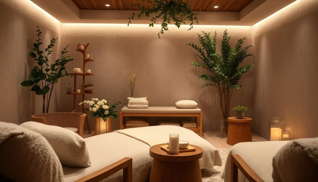 A serene, cozy spa setting with plush lounge chairs, soft lighting, and soothing greenery. Wispy, muted colors create a tranquil atmosphere, evoking a sense of rest and renewal. Delicate floral accents and natural wood elements blend harmoniously, conveying a comforting, organic ambiance. The camera angle is slightly elevated, capturing the scene from an inviting, welcoming perspective. This intimate, post-massage oasis exudes a gentle, calming energy, encouraging deep relaxation and the restoration of the mind and body. A serene, cozy spa setting with plush lounge chairs, soft lighting, and soothing greenery. Wispy, muted colors create a tranquil atmosphere, evoking a sense of rest and renewal. Delicate floral accents and natural wood elements blend harmoniously, conveying a comforting, organic ambiance. The camera angle is slightly elevated, capturing the scene from an inviting, welcoming perspective. This intimate, post-massage oasis exudes a gentle, calming energy, encouraging deep relaxation and the restoration of the mind and body.