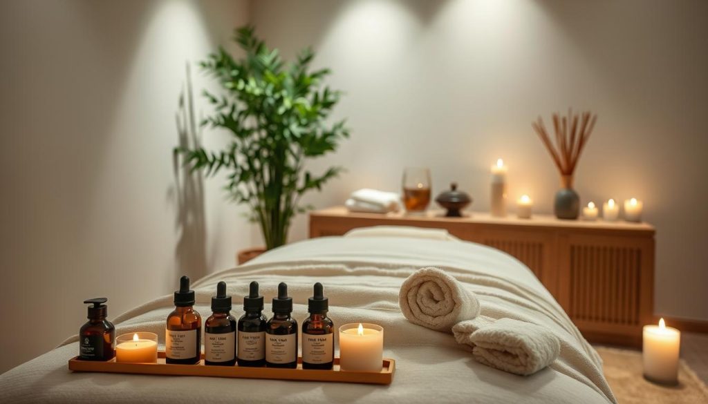 A serene spa-like setting, with soft lighting illuminating a luxurious massage table draped in plush, high-quality linens. In the foreground, an array of essential oils, scented candles, and other professional massage accoutrements are neatly arranged, conveying a sense of tranquility and expertise. The middle ground features a lush, verdant indoor plant, adding a natural, calming ambiance. The background showcases a minimalist, zen-inspired decor, with clean lines and muted tones that create a soothing, rejuvenating atmosphere. The entire scene radiates a sense of professionalism, relaxation, and the personalized attention one would expect from a premier massage experience in Istanbul. A serene spa-like setting, with soft lighting illuminating a luxurious massage table draped in plush, high-quality linens. In the foreground, an array of essential oils, scented candles, and other professional massage accoutrements are neatly arranged, conveying a sense of tranquility and expertise. The middle ground features a lush, verdant indoor plant, adding a natural, calming ambiance. The background showcases a minimalist, zen-inspired decor, with clean lines and muted tones that create a soothing, rejuvenating atmosphere. The entire scene radiates a sense of professionalism, relaxation, and the personalized attention one would expect from a premier massage experience in Istanbul.