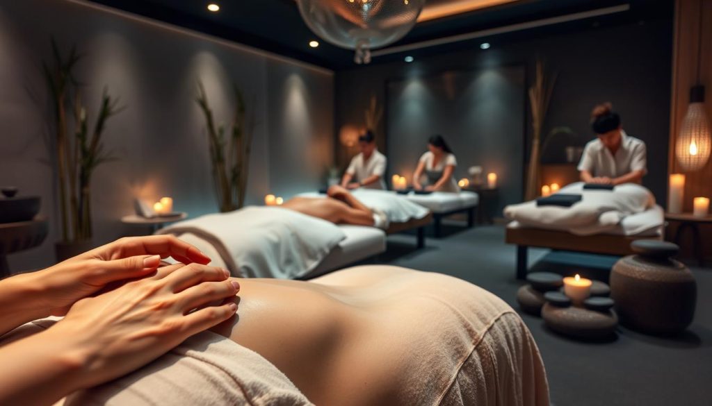 A serene spa setting with various massage techniques on display. In the foreground, hands gently kneading muscles, while in the middle ground, therapists demonstrate different modalities like deep tissue, hot stone, and aromatherapy massage. The background features a tranquil, dimly lit room with soft lighting, plush fabrics, and calming decor elements like bamboo, candles, and soothing water features. The overall atmosphere conveys a sense of relaxation, rejuvenation, and wellness, showcasing the diverse massage offerings available in Istanbul. A serene spa setting with various massage techniques on display. In the foreground, hands gently kneading muscles, while in the middle ground, therapists demonstrate different modalities like deep tissue, hot stone, and aromatherapy massage. The background features a tranquil, dimly lit room with soft lighting, plush fabrics, and calming decor elements like bamboo, candles, and soothing water features. The overall atmosphere conveys a sense of relaxation, rejuvenation, and wellness, showcasing the diverse massage offerings available in Istanbul.