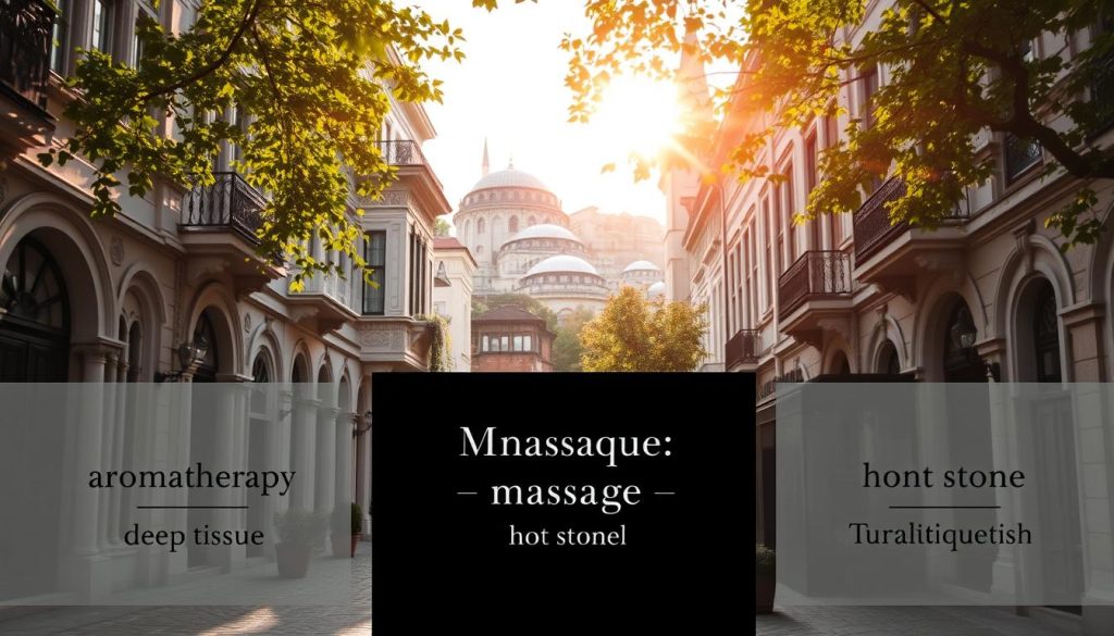 A tranquil cityscape of Istanbul's distinct districts, each offering a unique array of massage and spa experiences. Elegant Ottoman-inspired architecture frames the serene scene, where sunlight filters through lush foliage, casting warm hues upon the cobblestone streets below. In the foreground, a variety of massage modalities are discretely showcased - aromatherapy, deep tissue, hot stone, and traditional Turkish techniques - inviting the viewer to indulge in a rejuvenating VIP wellness journey. The overall ambiance evokes a sense of timeless luxury, where visitors can escape the bustling city and immerse themselves in personalized pampering across Istanbul's diverse neighborhoods. A tranquil cityscape of Istanbul's distinct districts, each offering a unique array of massage and spa experiences. Elegant Ottoman-inspired architecture frames the serene scene, where sunlight filters through lush foliage, casting warm hues upon the cobblestone streets below. In the foreground, a variety of massage modalities are discretely showcased - aromatherapy, deep tissue, hot stone, and traditional Turkish techniques - inviting the viewer to indulge in a rejuvenating VIP wellness journey. The overall ambiance evokes a sense of timeless luxury, where visitors can escape the bustling city and immerse themselves in personalized pampering across Istanbul's diverse neighborhoods.