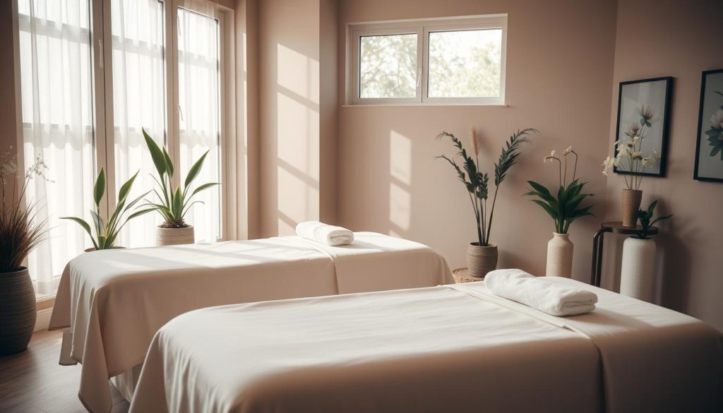 A tranquil massage therapy studio in Bakirkoy, with natural light streaming through large windows. Plush massage tables draped in crisp linens, surrounded by potted plants and soothing artwork on the walls. The atmosphere is one of calm and relaxation, with muted, earthy tones and a subtle floral scent in the air. Soft, diffused lighting casts a gentle glow, creating an inviting ambiance perfect for rejuvenating the body and mind. The scene evokes a sense of harmony, wellness, and the expertise of skilled Bakirkoy massage therapists. A tranquil massage therapy studio in Bakirkoy, with natural light streaming through large windows. Plush massage tables draped in crisp linens, surrounded by potted plants and soothing artwork on the walls. The atmosphere is one of calm and relaxation, with muted, earthy tones and a subtle floral scent in the air. Soft, diffused lighting casts a gentle glow, creating an inviting ambiance perfect for rejuvenating the body and mind. The scene evokes a sense of harmony, wellness, and the expertise of skilled Bakirkoy massage therapists.