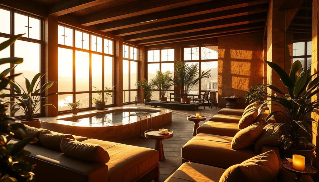 A tranquil spa nestled in the heart of Anadolu Yakası, Istanbul, bathed in warm, golden light filtering through large windows. Plush, earthy-toned furnishings and natural materials like wood and stone create a soothing, luxurious ambiance. Lush, verdant plants and soft, indirect lighting evoke a sense of serene relaxation. The scene captures the essence of the Anadolu Yakası wellness experience - a harmonious blend of traditional Turkish spa treatments and modern self-care practices, all within a visually striking, immersive setting. A tranquil spa nestled in the heart of Anadolu Yakası, Istanbul, bathed in warm, golden light filtering through large windows. Plush, earthy-toned furnishings and natural materials like wood and stone create a soothing, luxurious ambiance. Lush, verdant plants and soft, indirect lighting evoke a sense of serene relaxation. The scene captures the essence of the Anadolu Yakası wellness experience - a harmonious blend of traditional Turkish spa treatments and modern self-care practices, all within a visually striking, immersive setting.