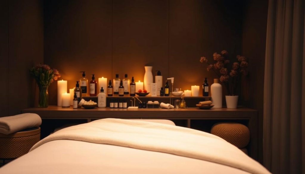 A tranquil spa setting, dimly lit with warm, soft lighting, showcasing various massage modalities. In the foreground, a luxurious massage table draped in plush linens, inviting the viewer to experience its therapeutic embrace. The middle ground features an array of massage oils, lotions, and tools, each designed to cater to specific needs. In the background, a serene and calming ambiance with soothing colors, natural elements, and perhaps the gentle flutter of fabric or the faint sound of relaxing music. The overall composition conveys a sense of rejuvenation, relaxation, and a tailored approach to finding the perfect massage experience. A tranquil spa setting, dimly lit with warm, soft lighting, showcasing various massage modalities. In the foreground, a luxurious massage table draped in plush linens, inviting the viewer to experience its therapeutic embrace. The middle ground features an array of massage oils, lotions, and tools, each designed to cater to specific needs. In the background, a serene and calming ambiance with soothing colors, natural elements, and perhaps the gentle flutter of fabric or the faint sound of relaxing music. The overall composition conveys a sense of rejuvenation, relaxation, and a tailored approach to finding the perfect massage experience.