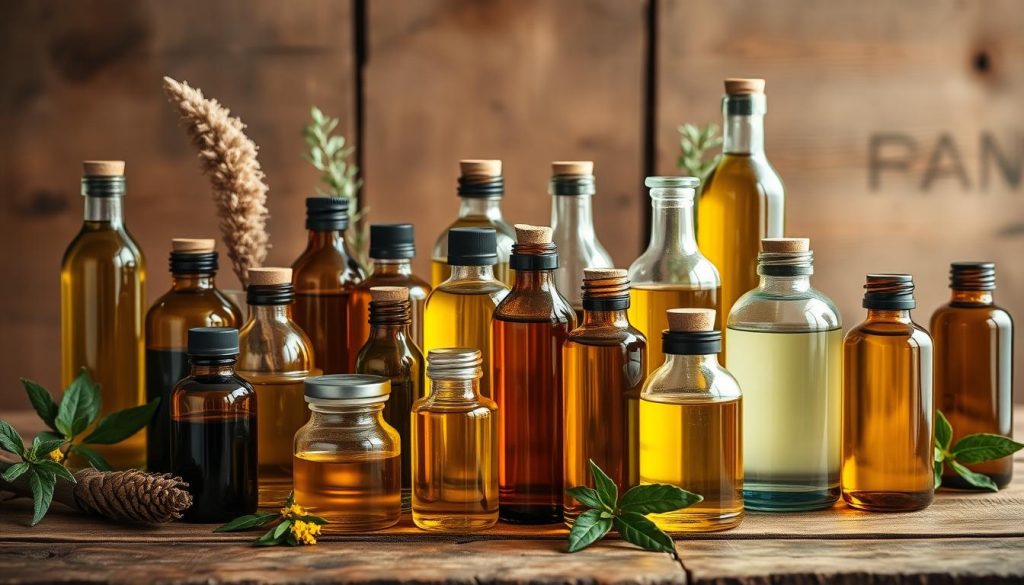 A vibrant still life showcasing an assortment of natural plant-based oils in various glass bottles and jars, arranged artfully on a rustic wooden table. The lighting is soft and diffused, highlighting the warm, earthy tones of the oils. The composition features a variety of bottles and containers of different shapes and sizes, creating visual interest and depth. The overall mood is one of tranquility and wellness, evoking the soothing properties of these botanical extracts commonly used in massage and aromatherapy practices. A vibrant still life showcasing an assortment of natural plant-based oils in various glass bottles and jars, arranged artfully on a rustic wooden table. The lighting is soft and diffused, highlighting the warm, earthy tones of the oils. The composition features a variety of bottles and containers of different shapes and sizes, creating visual interest and depth. The overall mood is one of tranquility and wellness, evoking the soothing properties of these botanical extracts commonly used in massage and aromatherapy practices.