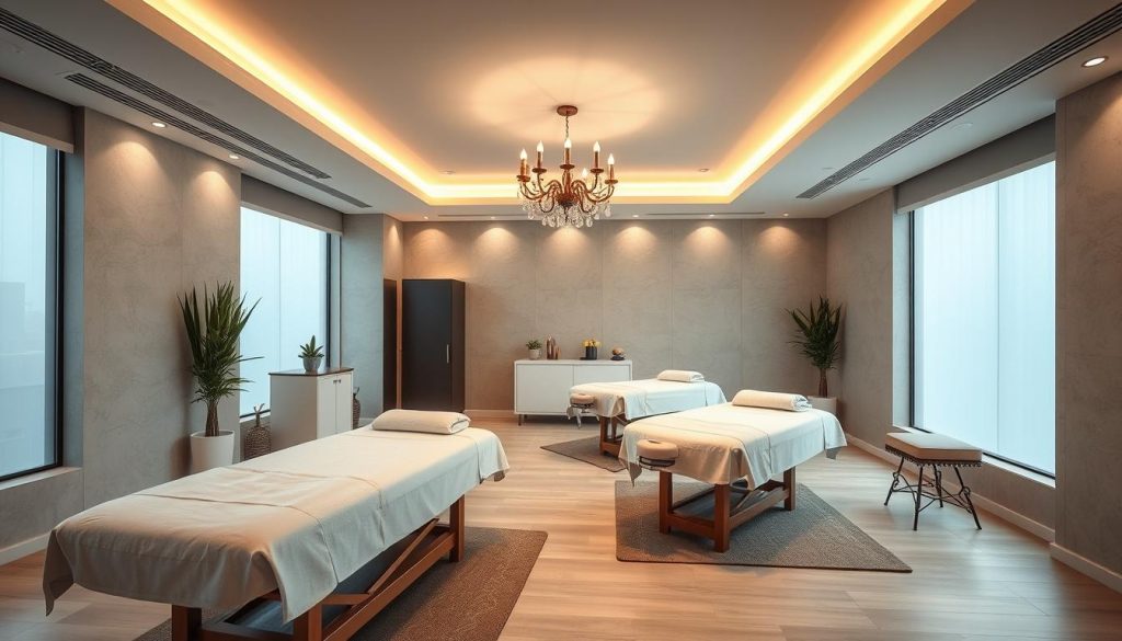 A well-lit, high-quality interior shot of a modern, licensed massage therapy center in Istanbul. The spacious, clean room features soothing earth-toned decor, plush massage tables, and high-end massage equipment. Soft, indirect lighting creates a calming ambiance, while large windows allow natural light to filter in. The scene conveys a sense of professionalism, relaxation, and compliance with legal requirements for massage businesses. The image focuses on the massage space, without any human subjects, to showcase the facility's licensed, legitimate nature. A well-lit, high-quality interior shot of a modern, licensed massage therapy center in Istanbul. The spacious, clean room features soothing earth-toned decor, plush massage tables, and high-end massage equipment. Soft, indirect lighting creates a calming ambiance, while large windows allow natural light to filter in. The scene conveys a sense of professionalism, relaxation, and compliance with legal requirements for massage businesses. The image focuses on the massage space, without any human subjects, to showcase the facility's licensed, legitimate nature.
