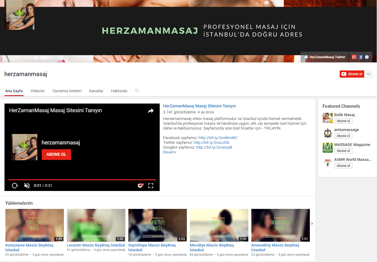 HerZamanMasaj Masaj Sitesini Tanıyın HerZamanMasaj - Youtube Videolar - İstanbul