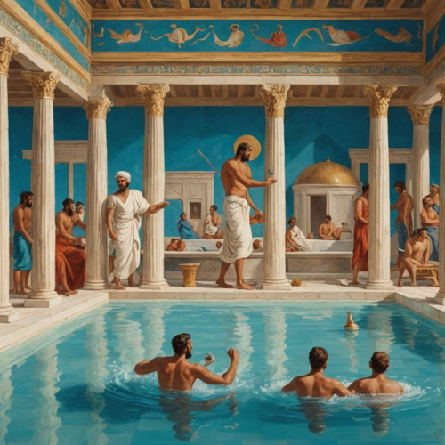 Antik sporcular, İslam hamamı ve masaj sahnesi