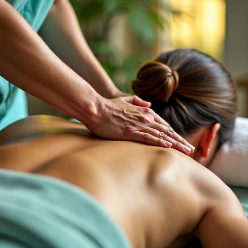 Masaj yapan terapist ve rahatlayan müşteri.