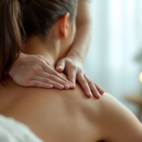 Masaj yapılan üst sırt ve omuz görüntüsü.