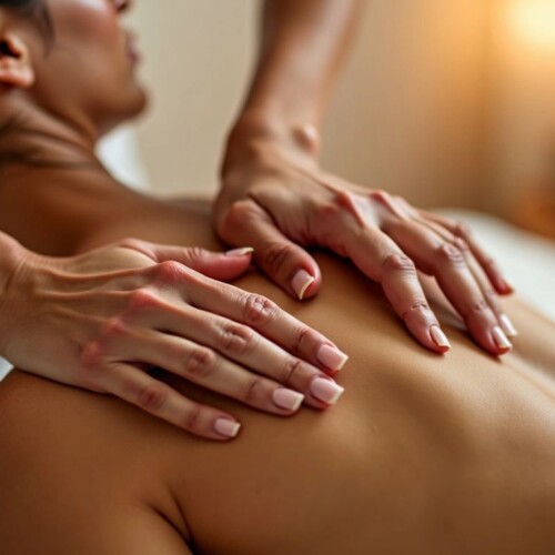 Omuz masajı yapan bir kişi.