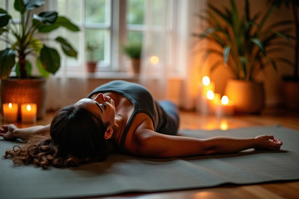 27 Dakikalık Yoga Nidra - Sinir Sistemine Tam Masaj Yoga yapan kişi, huzurlu ortam