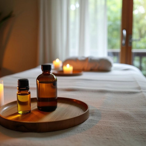 Masaj masası ve aromatik yağlar