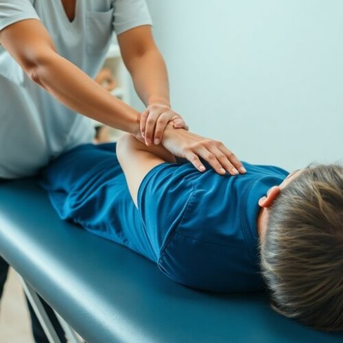 Fiziksel terapi seansı, omuz mobilizasyonu tekniği.