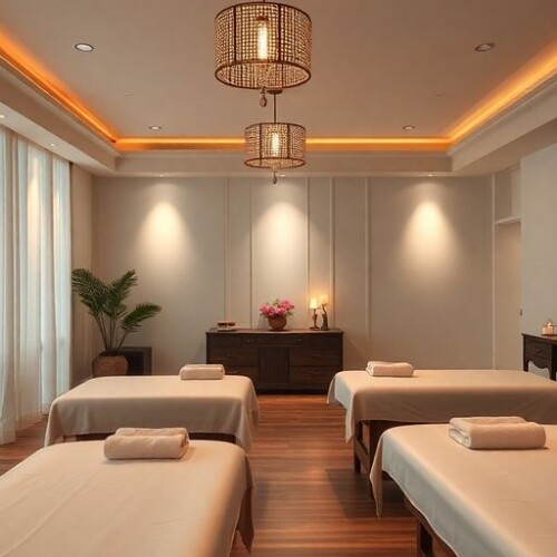 Banliyödeki Tay Masaj Salonu iç tasarımı.