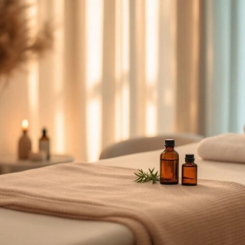 Klasik masaj masası ve huzurlu bir atmosfer.