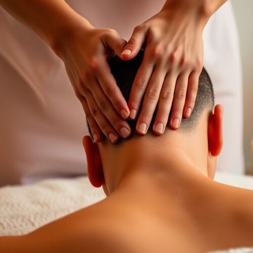 Bir masaj terapisti boyun ve omuz masajı yapıyor.