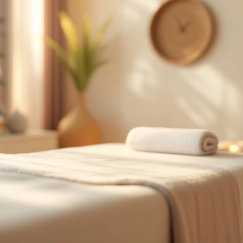 Masaj masası ve huzurlu bir spa ortamı.