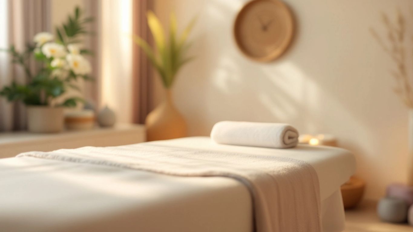 Masaj masası ve huzurlu bir spa ortamı.