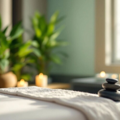 Masaj masası ve huzurlu bir spa ortamı.