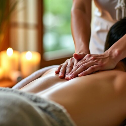 Masaj yapan terapist ve rahat bir ortam.