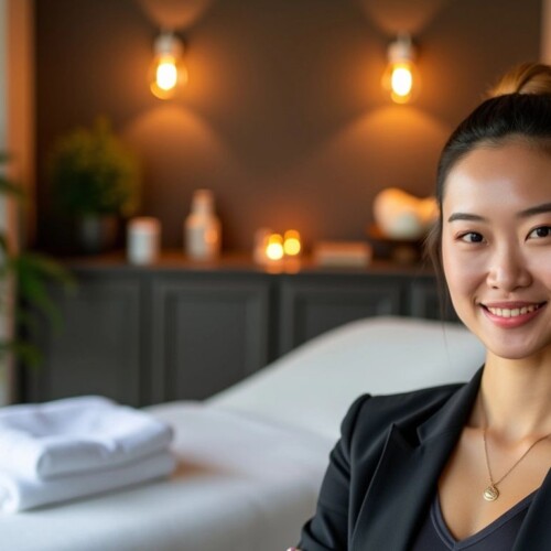 Masaj terapisti mülakat için hazırlık yapıyor.