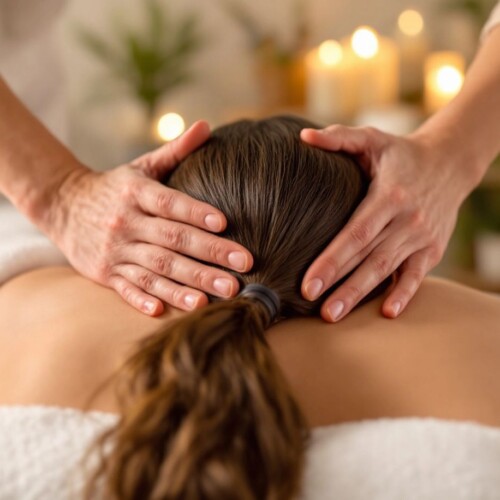 Masaj yapılan boyun ve omuzlar.