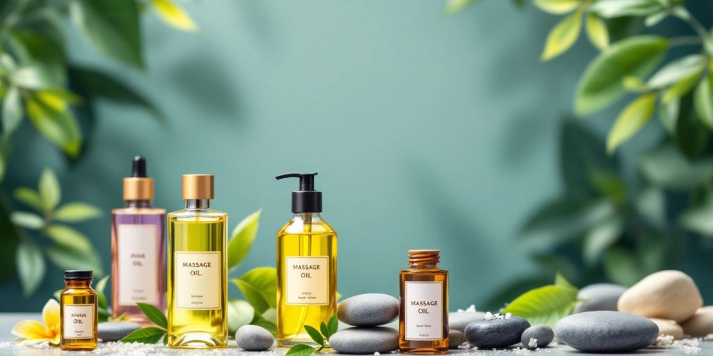 Çeşitli masaj yağları ve doğal unsurlar.